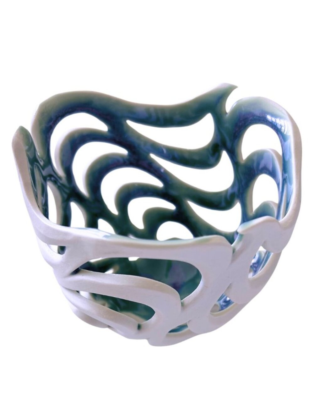 Vivian Saich Designs Handmade Porcelain White & Turquoise Display Bowl 5" x 4.5"